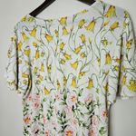 Lily White Blouse Floral Print Top Yellow Pink Green V-Neck Tie Front Casual Photo 4