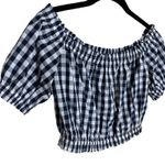L'Academie  Crop Top Small Cotton Checkered Gingham Off Shoulder Short Sleeve Photo 6