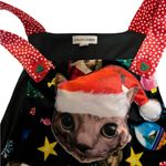 Love On A Hanger Black Christmas Ugly Sweater Kitty Cat Velour Overalls Sz Small Red Photo 2