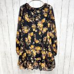 Blue Rain Dress Women Size Large Floral Ruffle Smocked Long Sleeve Swing Mini Photo 7