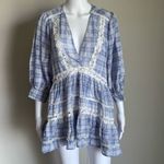 Free People  Boho Lace Crotchet Plaid Puff Sleeve Top Photo 1