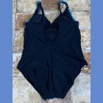 Aqua Green  Swimsuit Blue Green & Black High Thigh High Back Shoulder Strap M Photo 2