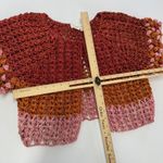 Anthropologie Cardigan Womens One Size Pink Orange Red Shine Deco Crochet Knit Photo 8