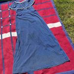 60s 70s Vintage Polkadot Prairie cape collar Kaftan Maxi Summer Dress Blue Photo 0