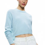 Alice + Olivia ✨ “Sherrell” Blue Cashmere Cropped Sweater Size Medium Photo 0