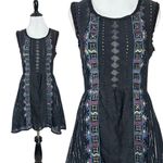 Free People  Bohemian Gypsy Mirror Embroidered Dress 2 XS Witchy Gauze Cotton Photo 8