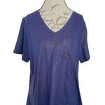 Bcg  Womens Blouse Top Blue Metallic V Neck Tee Size Plus 1X Short Sleeve NWT Photo 0