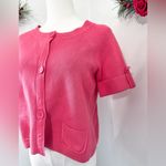 Loft  Womens Pink Short Sleeve Sweater Button Up Cardigan Small Photo 1