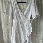 Japna  NWT Lined Eyelet Lace Short Bell Sleeve Flounced Ruffle Hem Wrap Dress M Photo 1