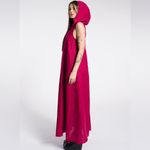 Aakasha Raspberry Red Linen Front Pleated Hood Sleeveless Lagenlook Maxi Dress Size XL Photo 1