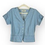 Madewell Pleated Short-Sleeve Top Women's XS Light Blue Denim Button Front NWT Photo 2