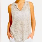 Athleta 100% Linen Taupe Newport Medallion Racetrack Split Neck Tank Top XS Photo 0