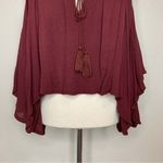 Sans Souci Boho Burgundy Cold Shoulder Tassels Bell Sleeves Top Photo 2