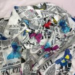 Colorful Newspaper Print Shirt Blue Size M Photo 2