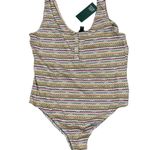 Wild Fable  Women's Striped Pink and Olive Snap Bodysuit - Size Medium - NWT Photo 0