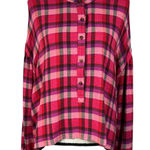 Pilcro Anthropologie X-Large Top Plaid Hi-Low Fringe Long Sleeves Hi-Low Stretch Photo 0