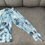 White House | Black Market Banded Bottom Blouse Ruffle at Shoulder Watercolor Sz 4 Photo 11