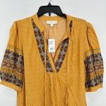 Weekend Suzanne Betro Boho Tunic Top Size L Elbow Flounce Notch Neck Casual NWT Yellow Size L Photo 2