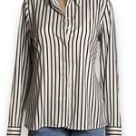 EXPRESS Portofino Slim Button-Down Blouse Black and Ivory Striped Women’s Size S Photo 0