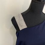 #130 JACKIE JON navy one shoulder cocktail dress Blue Size 12 Photo 6
