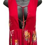 Free People  Lovely Day Red Floral Print Dress Tunic V-Neck Tassels Women’s S Photo 4