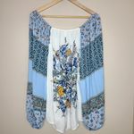 Free People Positano Printed Floral Blouse Top Sz L Boho Blue Oversized Photo 3