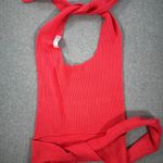 Free People Beach Open Back Knit Halter Top Women's Medium Coral Pink Tie Bow Photo 8