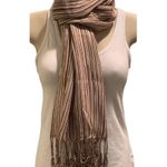 NWT Kroren Silk Striped Pashmina with Fringe at Ends Brown Photo 3