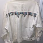Freego Cream Jean Jacket western style w/ fringe. Vintage embellished, Large Photo 1