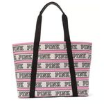 Victoria's Secret  LOGO PINK STRIPED ZIP TOP CANVAS TOTE NEW WITH TAGS Photo 0