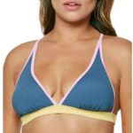 Jessica Simpson Chop & Change X Back Triangle Bikini Top Ribbed Navy/Sol M NWT Photo 1