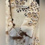 Courtney Washington Women's Large Blouse Linen Blend Animal Print MSRP $168 Brown Photo 1