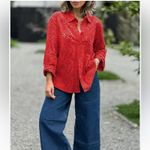 ADIVA Red Pink Sheer Eyelet Lace Peasant Blouse Boho Festival Top Small NWT Photo 12