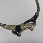 Swavorski Beautiful Signed Swarovski Costume Necklace Gold Tone Black Enamel Bow / Crystal Photo 1