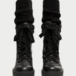 ZARA  Lace Up Leather Wedge Stud Combat Boots Photo 2