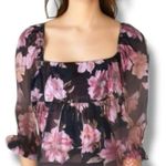 THIRTY THIRTY LA Plum Purple Pink Floral Shiny Square Neck 3/4 Sleeve Blouse S Photo 2