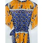 ZARA  Blogger Favorite Blue Mustard Sheer Printed Midi Dress With Belt Size Small Photo 7