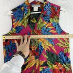 TRIBES Medium M Silk Top Button Up Shirt Pink Floral Sleeveless Collared 90s Photo 6