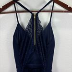Love, Nickie Lew Small Navy Blue Lace Back Jumpsuit Romper Pockets Zip Up Photo 3