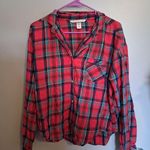 Victoria's Secret  plaid flannel pajamas top with pocket in red and green size small. Photo 0