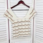 Jessica Simpson ‎ Y2K Crochet Flutter Sleeve Striped Top Cream Tan Small Boho Photo 7