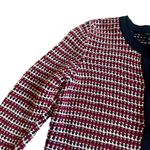 Talbots  Navy Red Cardigan Sweater Snap-Down Woven 100% Cotton Size Medium Womens Photo 4