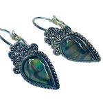 Multicolor Abalone Shell Pierced Earrings in Silver Tone Metal Photo 0