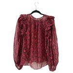 Ulla Johnson Medine Red Patterned Ruffle Silk Blouse US 6 Photo 4