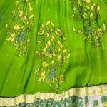 Vintage 90s Indian Cotton Bohemian Tiered Patchwork Skirt Medium Floral Metallic Green Photo 6