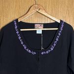 April Cornell Embroidered Cardigan Sweater Large Black Purple Cornell Trading Photo 1