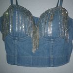 Fashion House L Y2K Glam Denim Jeans Bra Top Blue Size L Photo 5
