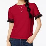 ZARA  Ruffle Crew Neck Cropped Tee T-Shirt Contrast Size S Red Black Photo 0