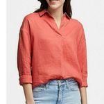 Uniqlo Women's Size Small Coral Pink 100% Linen Long Sleeve Blouse Photo 0