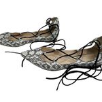 Raye Paige Leather Black & White Snakeskin Lace Up Flats Photo 6